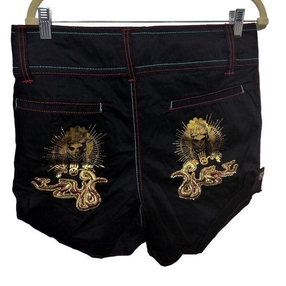 2682) Mizkeen  Y2K High Waist Black Cuffed Shorts Size 11 Junior - Picture 1 of 9